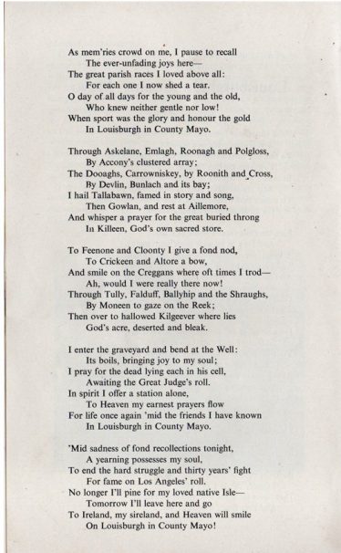 Louisburgh in County Mayo-Poem by Sean T. Morahan | 1963 An Coinneal