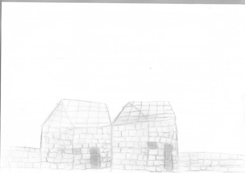 The students created their own visions of what a famine cottage looked like using charcoal.